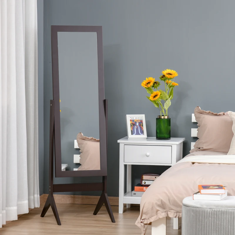 Homcom® Lustro Stojące Duże do Makijażu Podwyższone Nóżki Łatwe Czyszczenie MDF Kawowy 47 X 46 X 148 cm