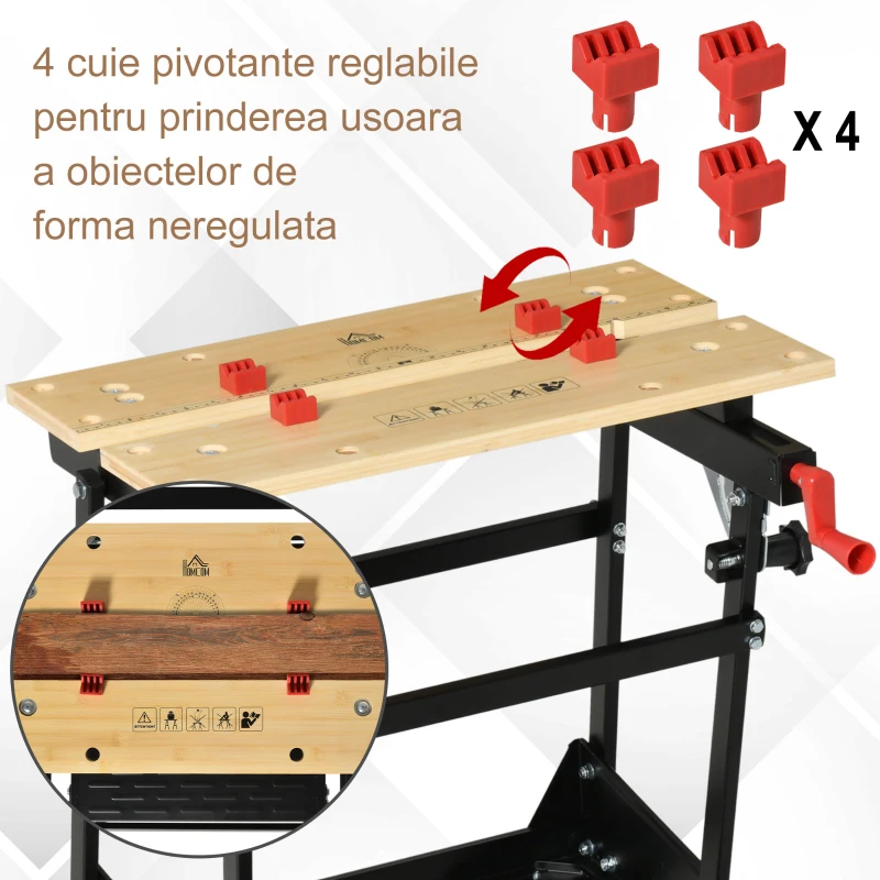 HOMCOM Banc de Lucru Pliabil Inaltime Reglabila Cleme Orificii pentru Scule