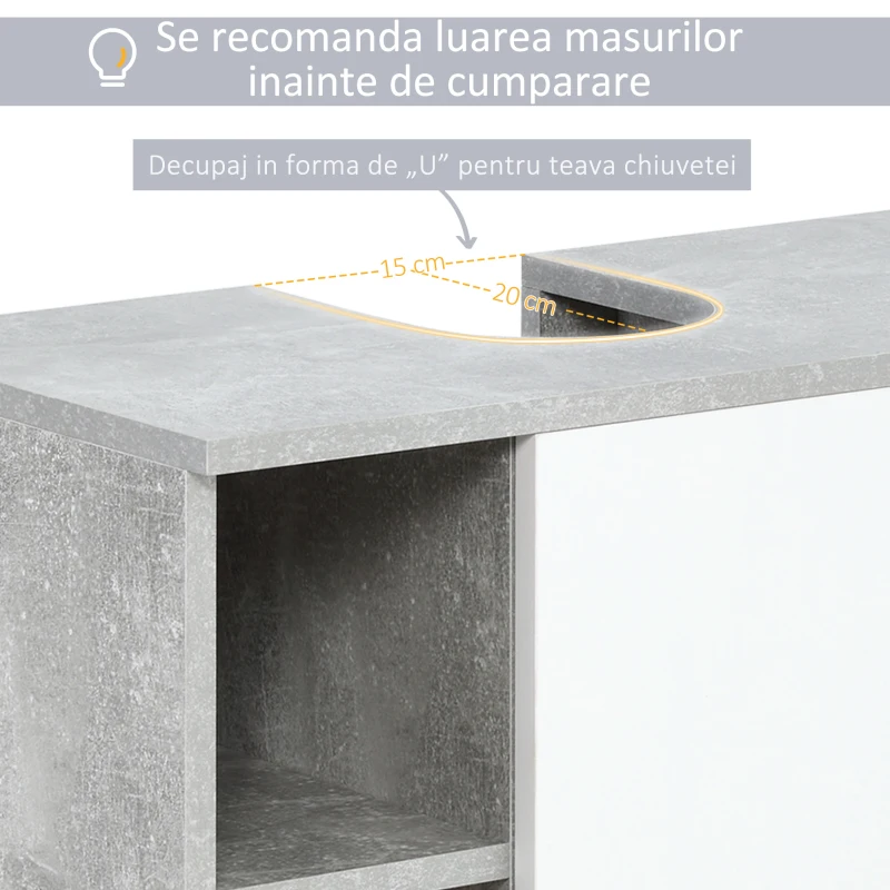 kleankin Dulapior Subchiuveta cu Decupare in forma de U si 6 Etajere din Lemn, 60x30x68cm - Alb/Gri(m-5)