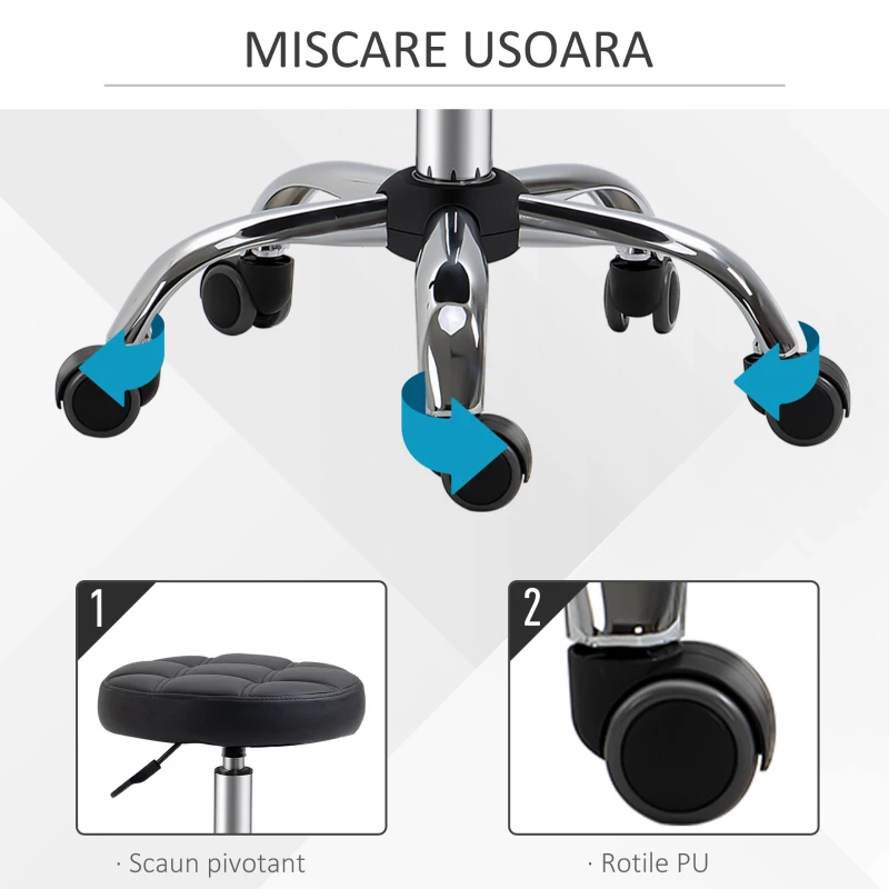 HOMCOM Set 2 scaune cu roti, tapitate si inaltime reglabila, Φ35.5x46-38cm