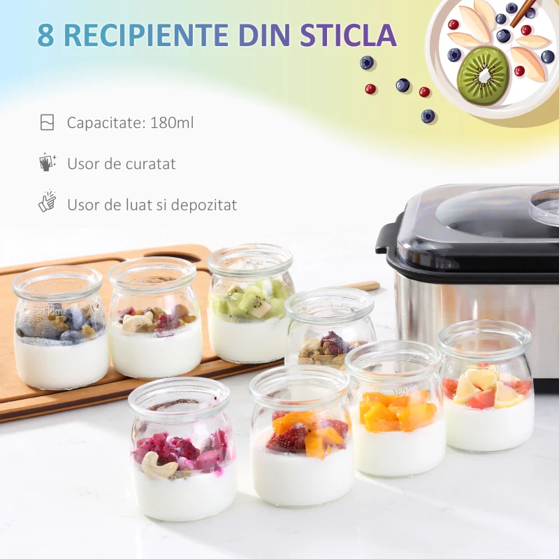 Homcom Masina Electrica pentru Iaurt – 30W, 8 Recipiente & Timer