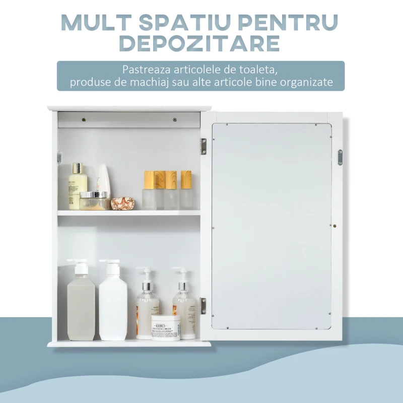 kleankin Mobilier Baie Suspendat cu Oglinda si Usa cu Inchidere Magnetica, 41x14x60cm - Alb