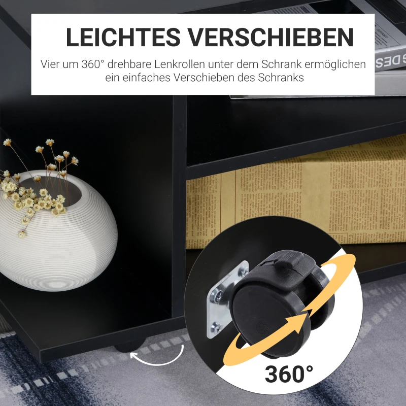 HOMCOM TV-Bank 4 Regale offene Rückwand 4 Rollen 80 cm x 40 cm x 40 cm Holzwerkstoff Schwarz