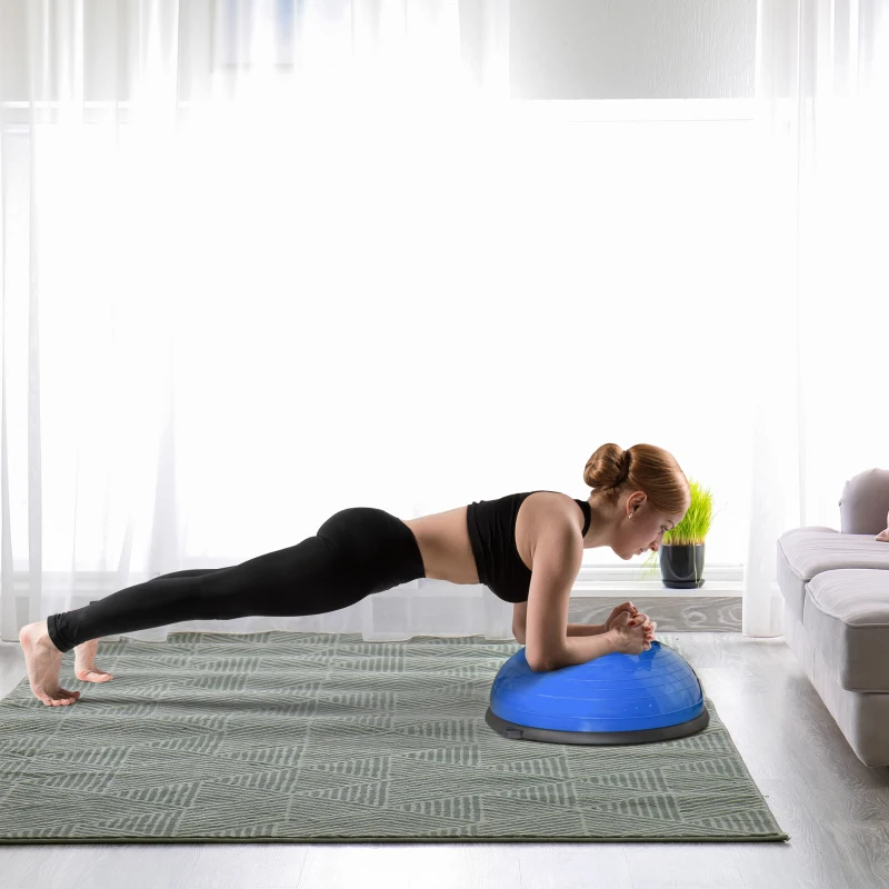 HOMCOM Yoga Balance Ball mit Pumpe Ø58 cm Gymnastikball halbe Kuppel Fitness Kraftübung Home Fitnessstudio Kunststoff Blau