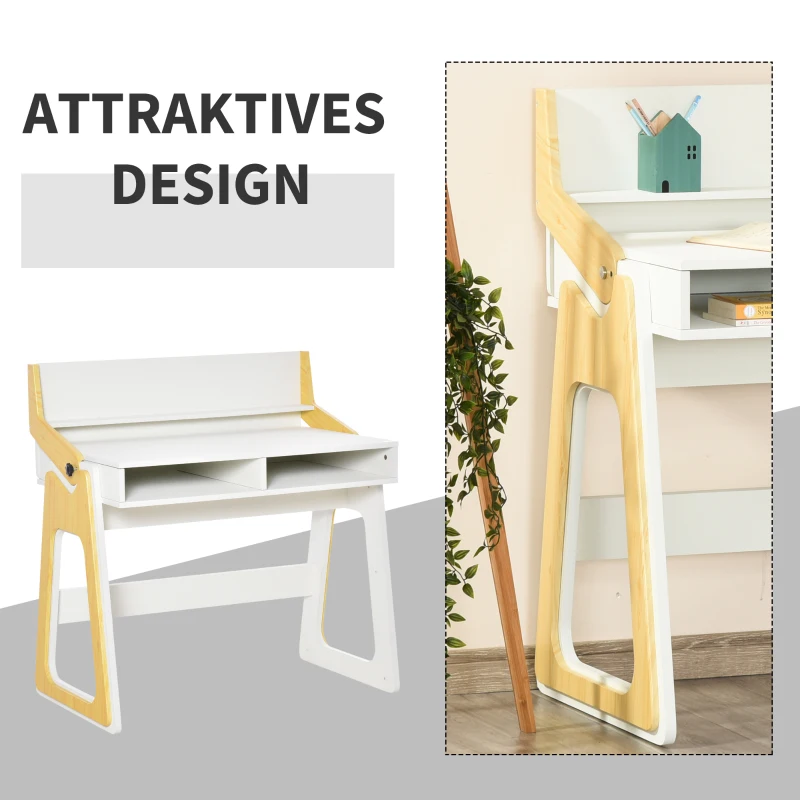 HOMCOM Computertisch Schreibtisch Stehpult und Sitzpult mit verstellbarem Regal Bürotisch mit 2 Fächer Home-Office helles Kiefer Natur Weiß 98 x 56,5 x 100,5 cm