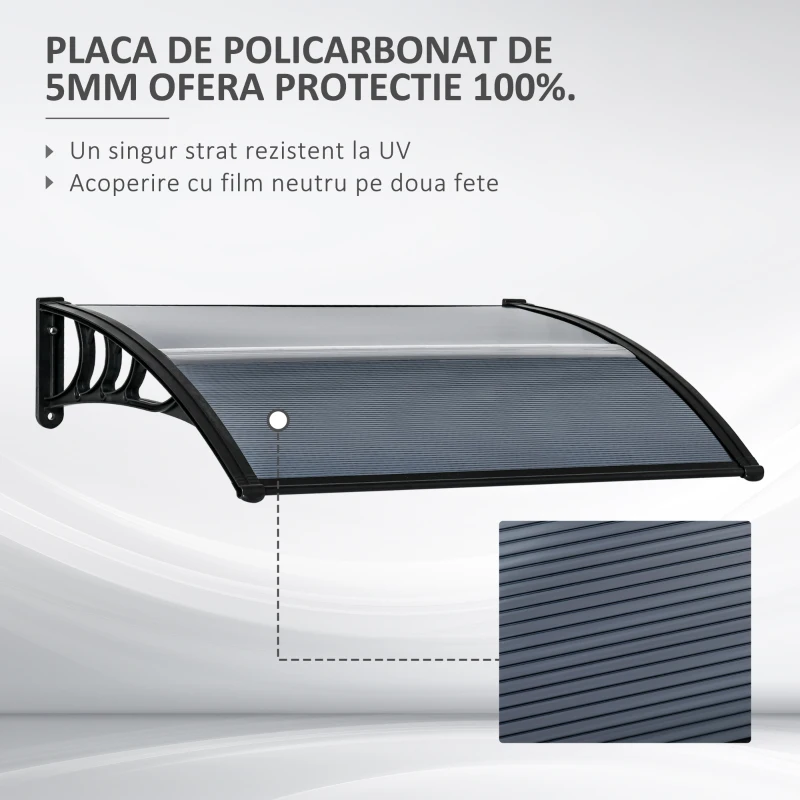 Outsunny copertina policarbonat anti-UV, 100x80 cm, negru(m-4)