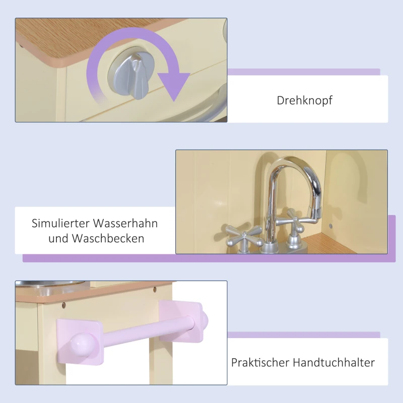 HOMCOM Holz Kinderküche Spielküche Spielzeugküche Kinderspielküche Spielzeug mit/ohne Zubehör/Fenster (Modell1/ natur)