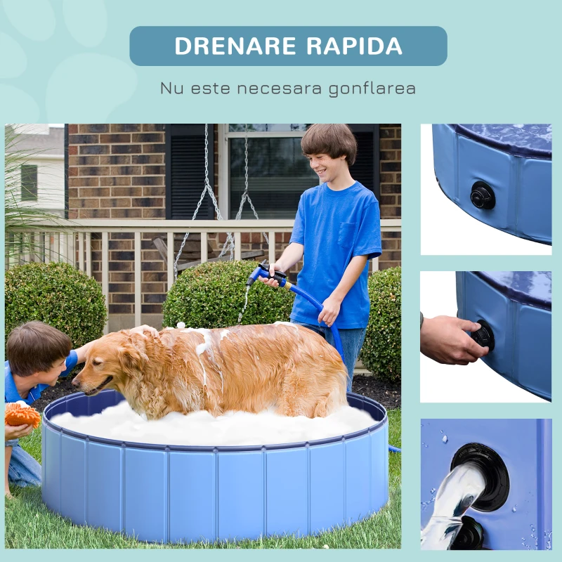 PawHut Piscina din Plastic Margine Stabilă pentru câini Animale Domestice, Albastră, 120x30cm