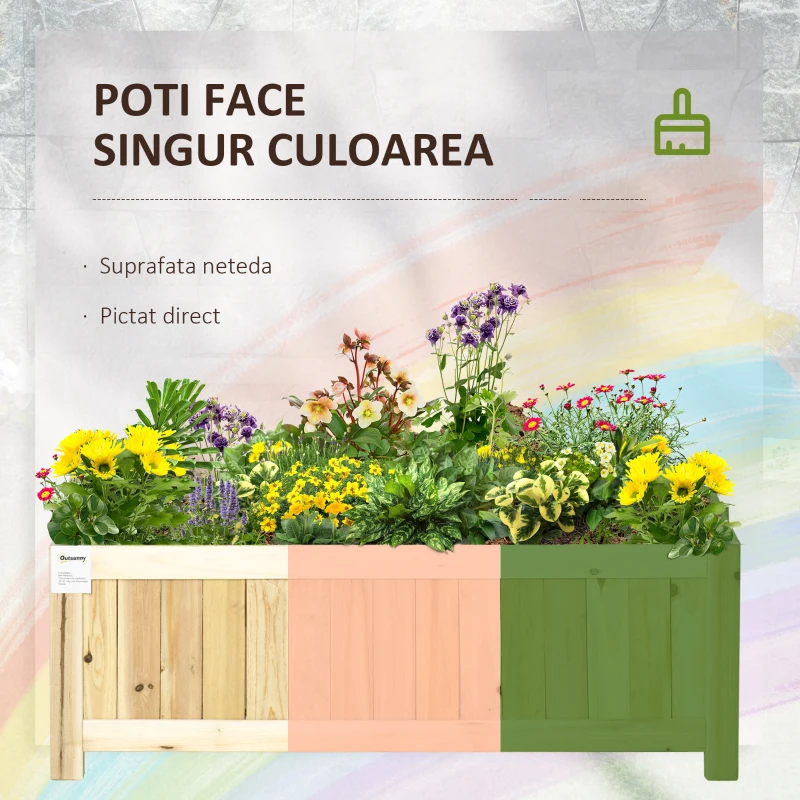 Jardiniera din Lemn Pliabila de Exterior Outsunny, Inchisa ermetic cu Baza de Scurgere, 70x30x25cm
