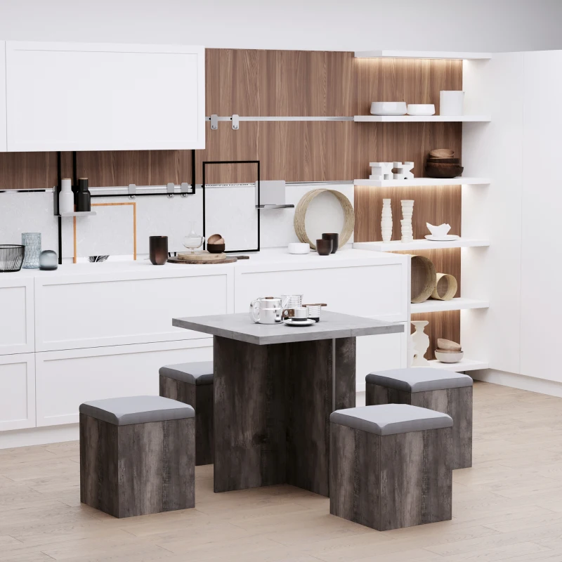 HOMCOM STÓŁ DO JADALNI W ZESTAWIE Z 4 HOKERAMI 80 X 80 CM szary