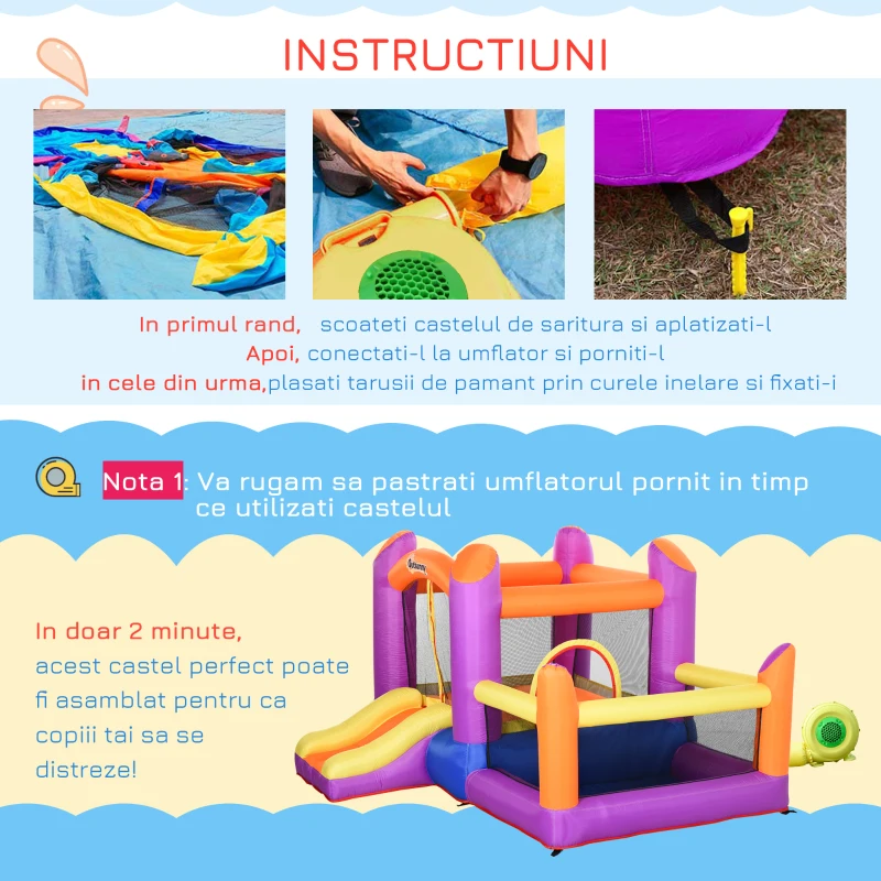 Outsunny Castel Gonflabil pentru Copii cu Tobogan si Piscina Multicolor(m-7)