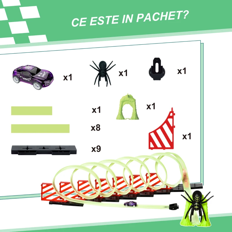 HOMCOM Pista pentru Masini cu Efecte Luminoase si Masina inclusa, pentru Copii de la 3-6 Ani, 86x67x21cm-Multicolora