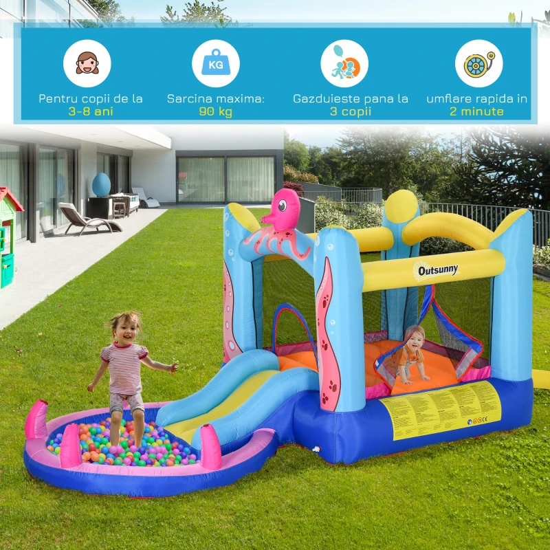 Outsunny Castelul Gonflabil pentru Copii cu Tobogan si Piscina, Tematica Mare(m-5)