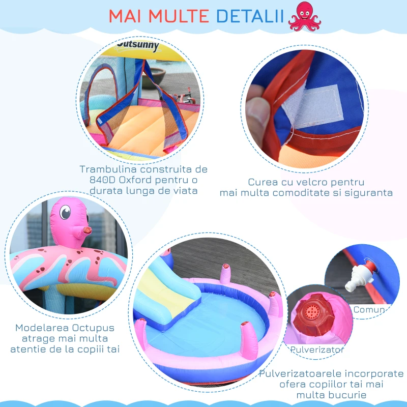 Outsunny Castelul Gonflabil pentru Copii cu Tobogan si Piscina, Tematica Mare(m-7)