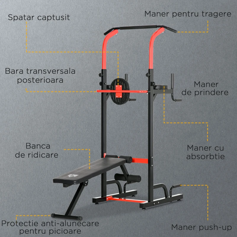 HOMCOM statie pentru fitness 180-230 cm, pliabila, negru