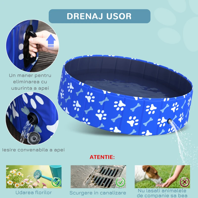 PawHut Piscina pentru Câini cu greutatea până la 65kg din Plastic pentru Grădină Φ120x30cm