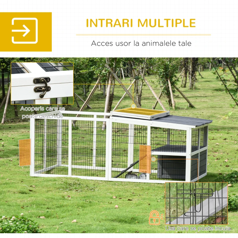 PawHut Cuşca adapost pentru iepuri de Exterior din lemn Cuşca pentru iepuri cu Casuţa Gri