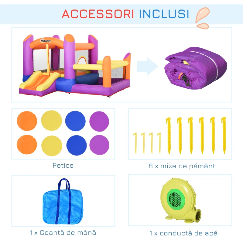 Outsunny Castel Gonflabil pentru Copii cu Tobogan si Piscina Multicolor(m-8)