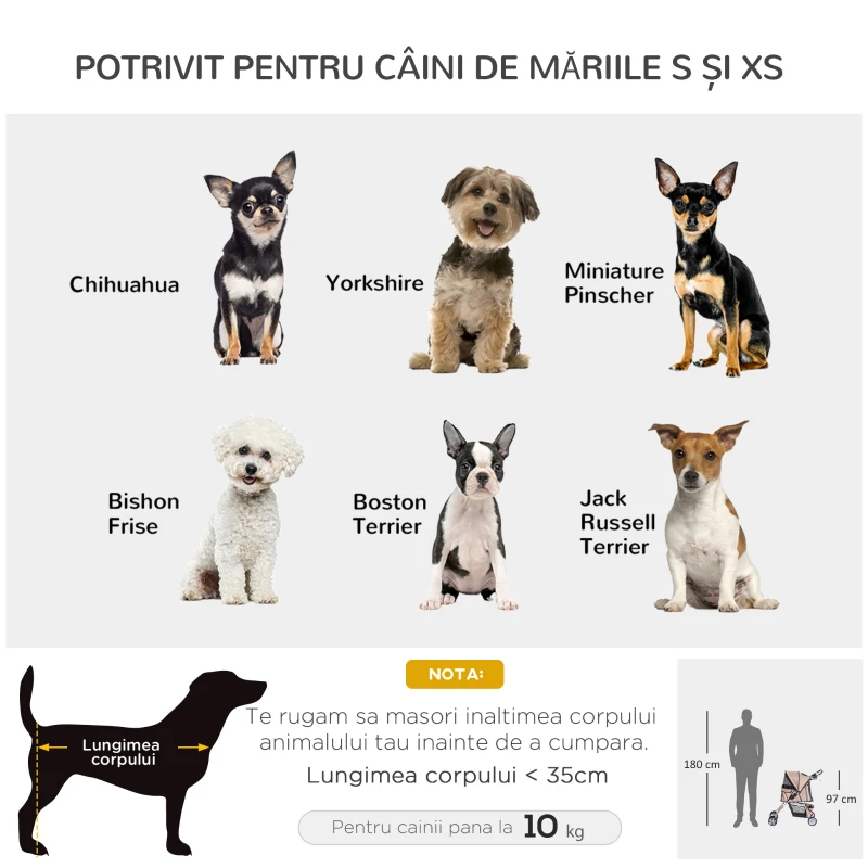 PawHut Carucior Animale Pliabil Cafeniu – 75×45×97 cm, Confort & Mobilitate