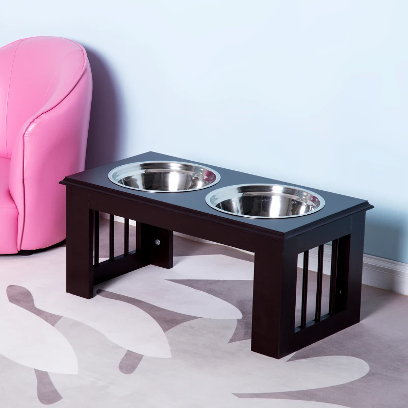 Pawhut Bol Dublu inaltat pentru Caini – Inox & MDF