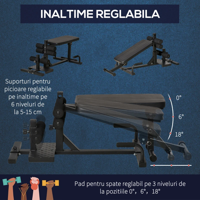 HOMCOM aparat fitness 3 in1,100x58x46cm, negru