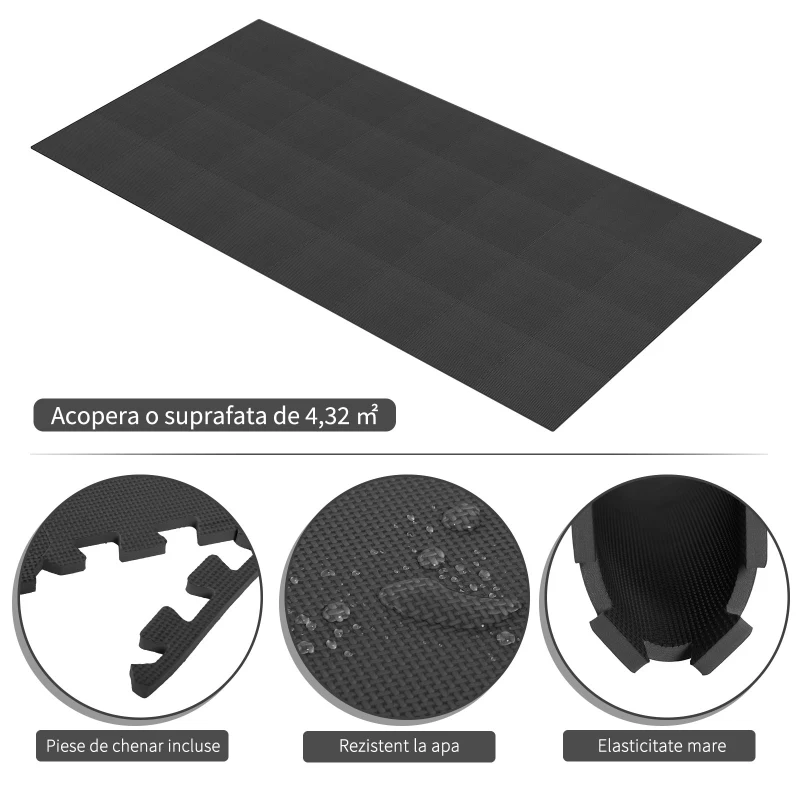 HOMCOM Covor Puzzle 32 Piese 63x63 cm in EVA Moale Negru