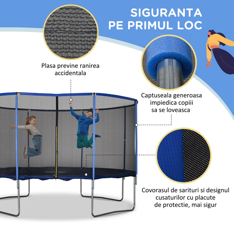 HOMCOM trambulina pentru copii si adulti, Φ426cm, albastru