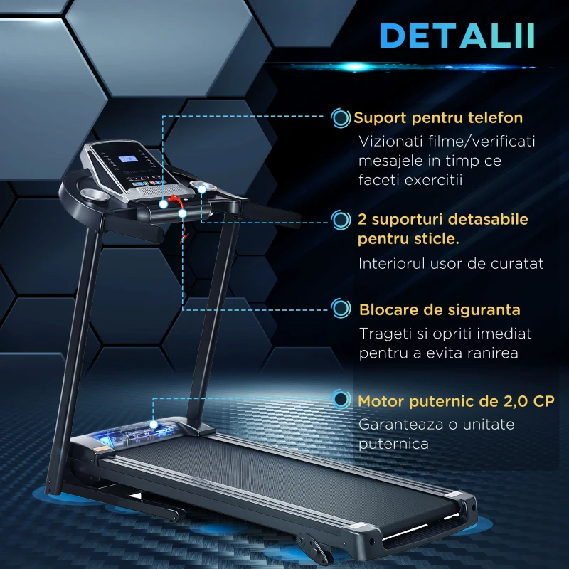 HOMCOM Banda de Alergare Electrica Pliabila Viteza 1-12km/h Display 12 Programe