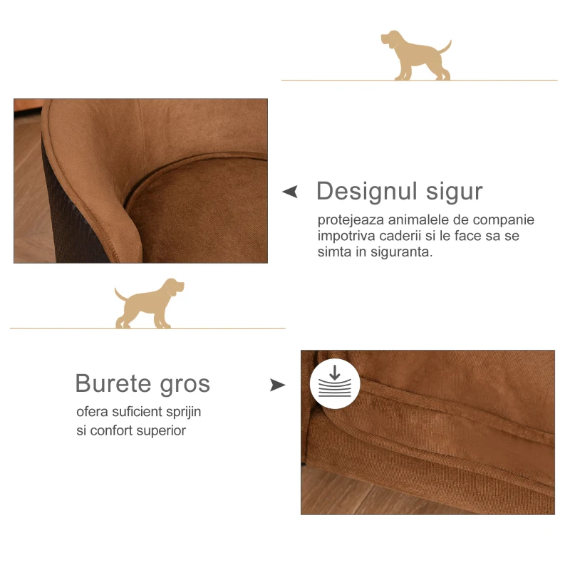 PawHut Canapea pentru Intern pentru Caini cu Perne cu Husa Detasabila Maro 70x48x40cm