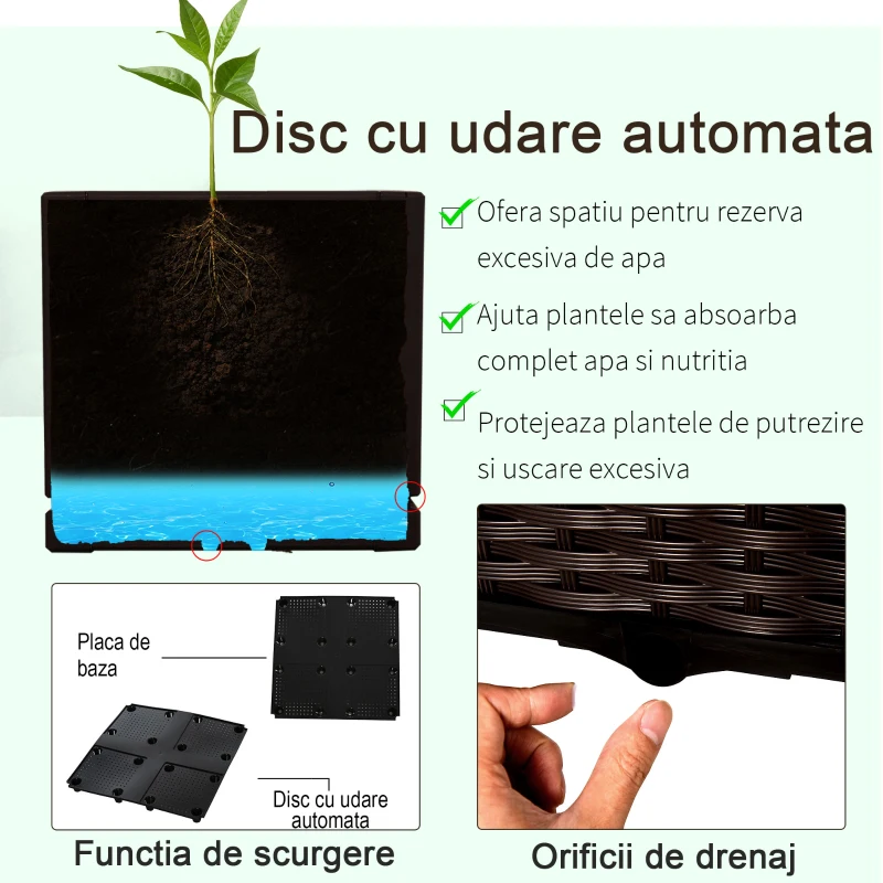 Outsunny Set 2 Buc Vas de Flori Inaltat Componibil in PP Rattan Maro