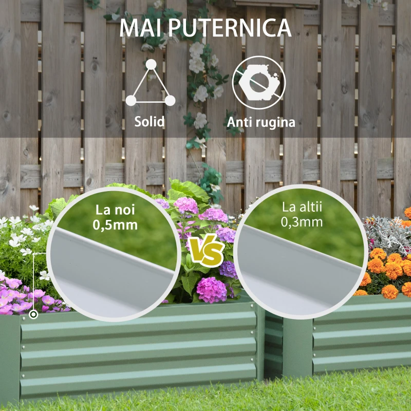 Outsunny Set 2 Paturi de Gradina Înălțate din Oțel, Jardinieră de Grădină pentru Plante, Legume și Arbuști, 100x100 cm, Verde
