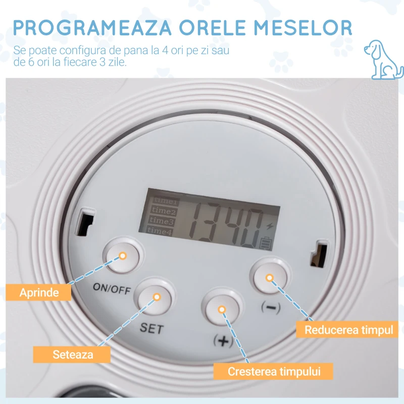 Pawhut Distribuitor Automat Hrana – Caini & Pisici cu LED & Timer