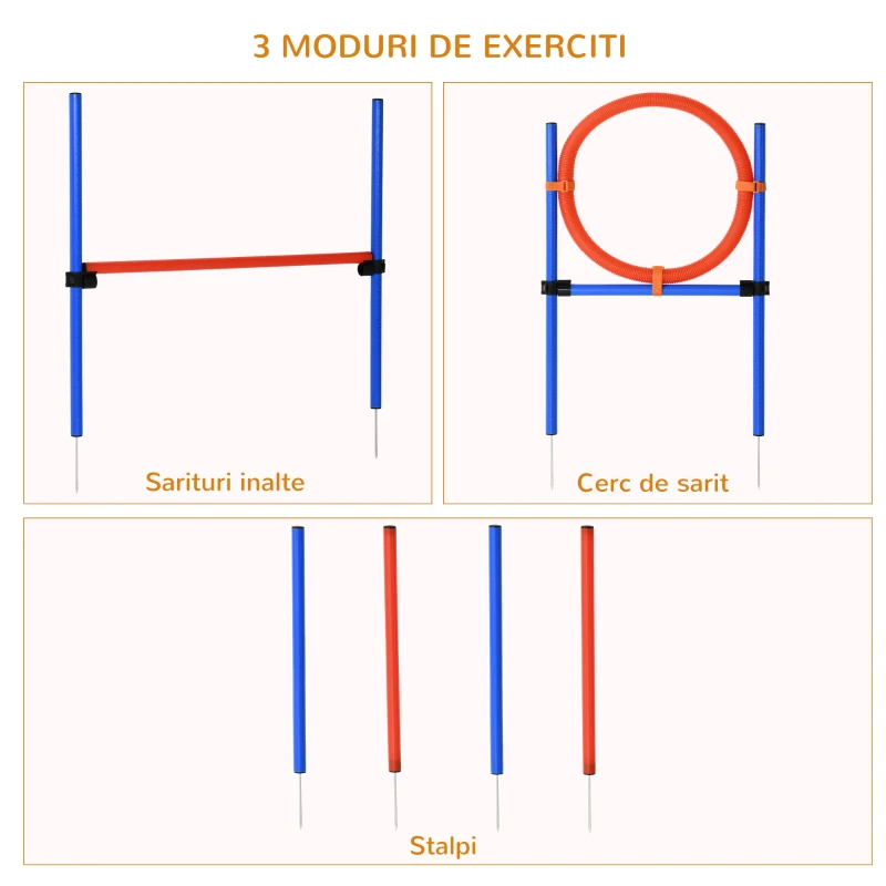 PawHut Set Agility Dog Dresaj Caini, Obstacole si Slalom, Geanta de Transport