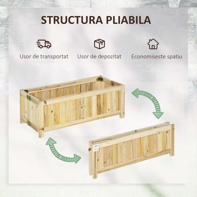 Jardiniera din Lemn Pliabila de Exterior Outsunny, Inchisa ermetic cu Baza de Scurgere, 70x30x25cm