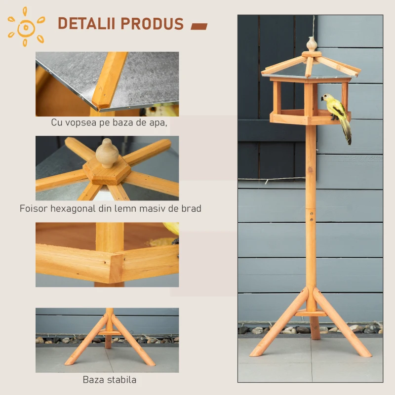 PawHut Alimentator pentru Pasari cu suport din lemn de pin 113x85x40cm