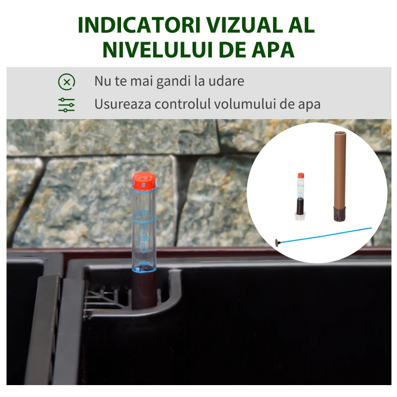 Jardiniera de Balcon Outsunny cu Carlig pentru Balustrada Reglabila, Indicator Nivel Apa si Disc cu Auto-Irigare, 99x18x19cm