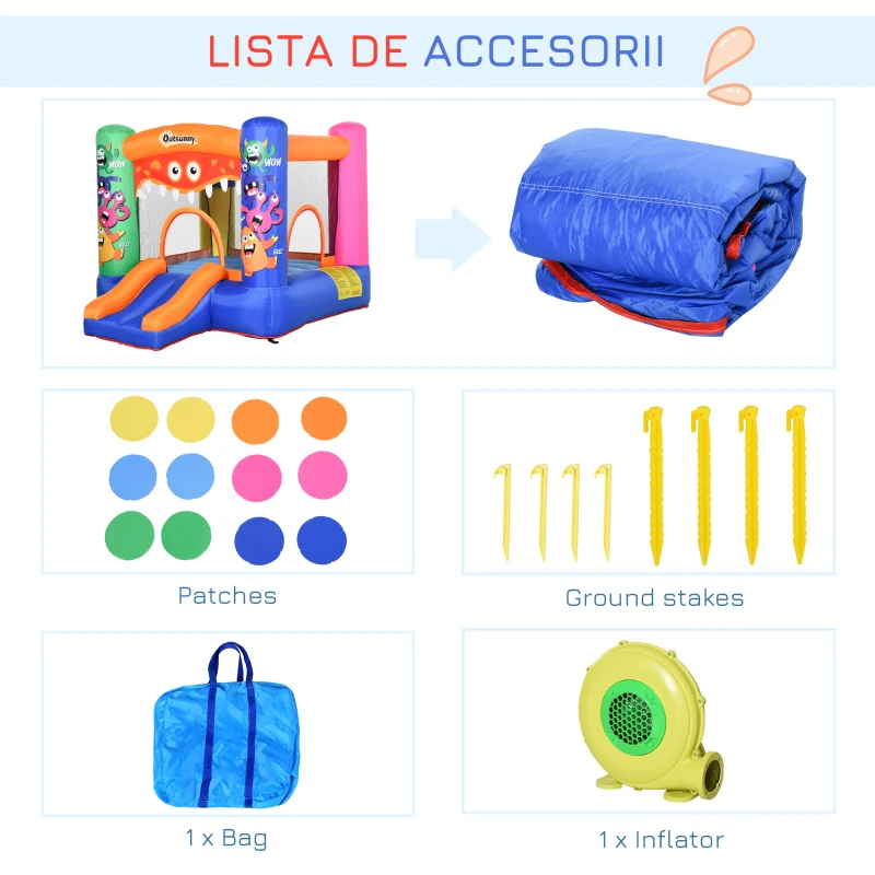 Outsunny Castelul Gonflabil pentru Copii cu Tobogan si Piscina, Tematica Mare(m-8)