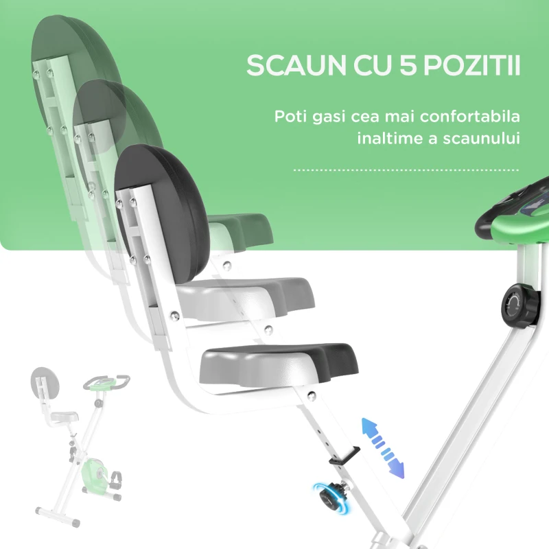 HOMCOM Bicicleta pliabila magnetica 8 niveluri de rezistenta scaun reglabil