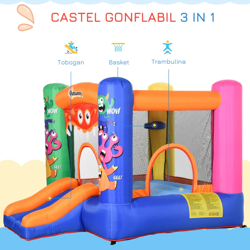 Outsunny Casa Joaca Gonflabila Giganta pentru Copii, cu Tobogan si Cos(m-4)