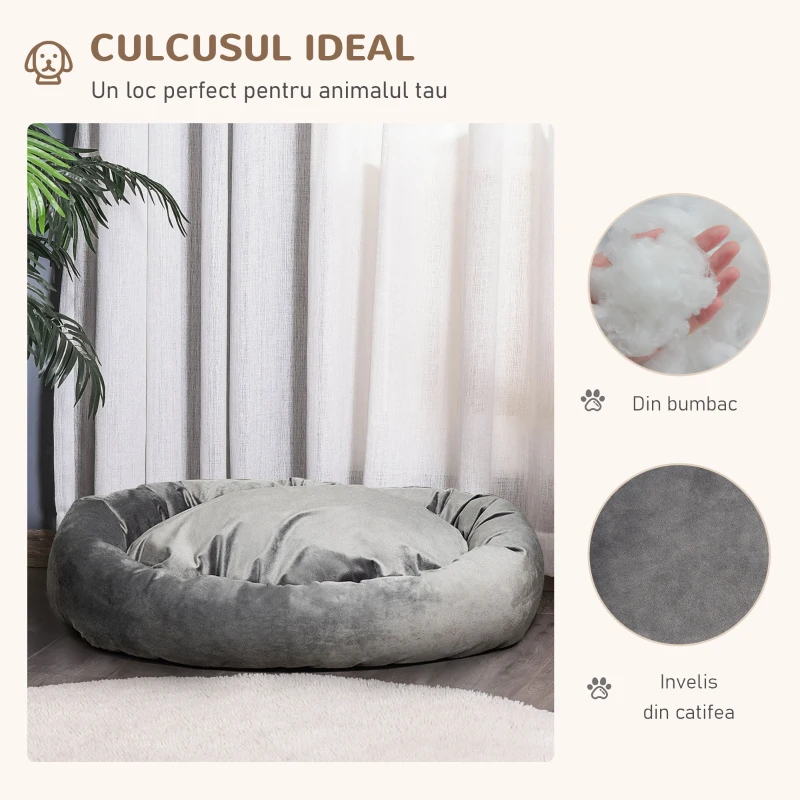 PawHut pat textil pentru caine, catifea, 132x89x28cm gri inchis