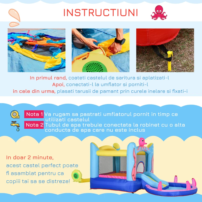Outsunny Castelul Gonflabil pentru Copii cu Tobogan si Piscina, Tematica Mare(m-6)