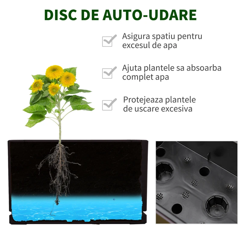 Jardiniera de Balcon Outsunny cu Carlig pentru Balustrada Reglabila, Indicator Nivel Apa si Disc cu Auto-Irigare, 99x18x19cm