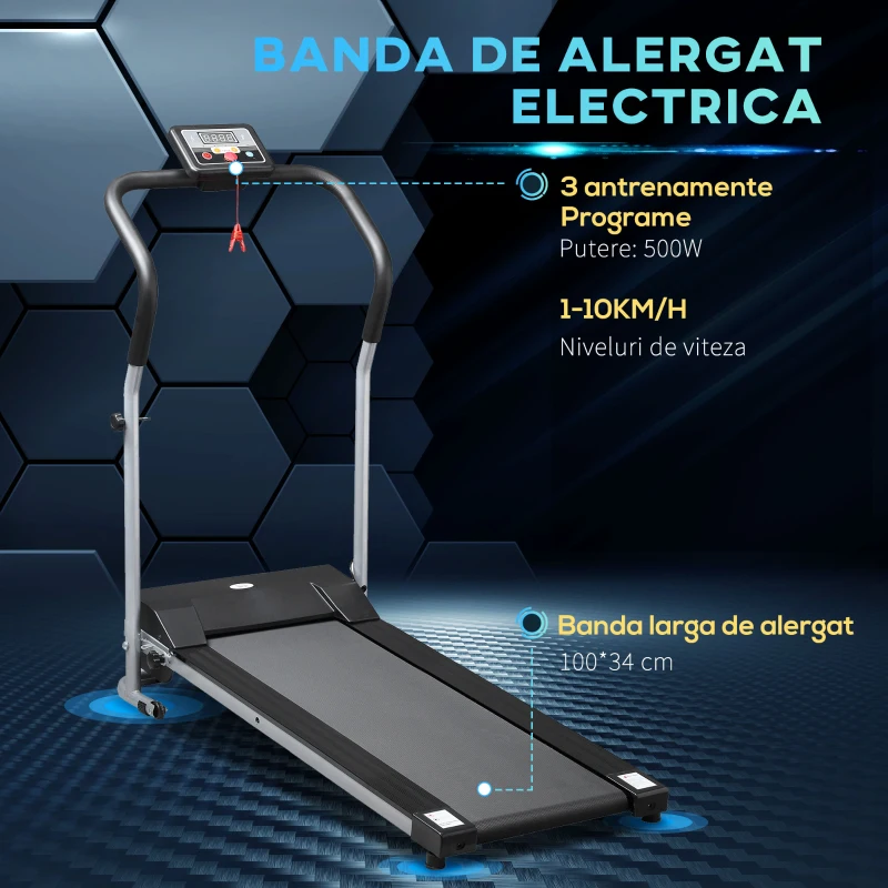 HOMCOM banda electrica alergare cu ecran LED, pliabila