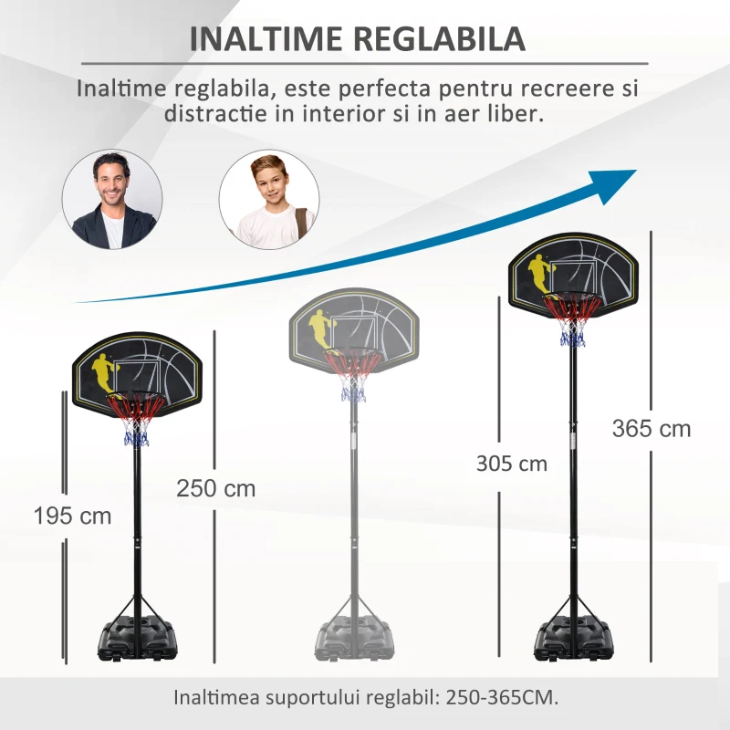 HOMCOM Coș de Baschet pentru Extern cu Suport și Înălțime reglabilă din oțel cu Bază