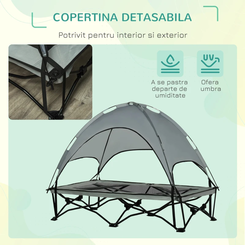 PawHut Pat pentru Caini cu Acoperis de Exterior si Interior din Tesatura si Otel