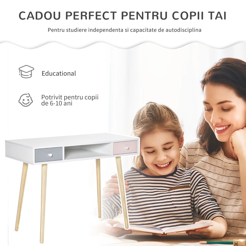 HOMCOM Birou cu sertare pentru copii, MDF, 100x48x76.5 cm, Multicolor