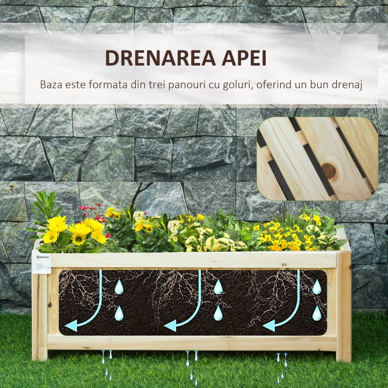 Jardiniera din Lemn Pliabila de Exterior Outsunny, Inchisa ermetic cu Baza de Scurgere, 70x30x25cm