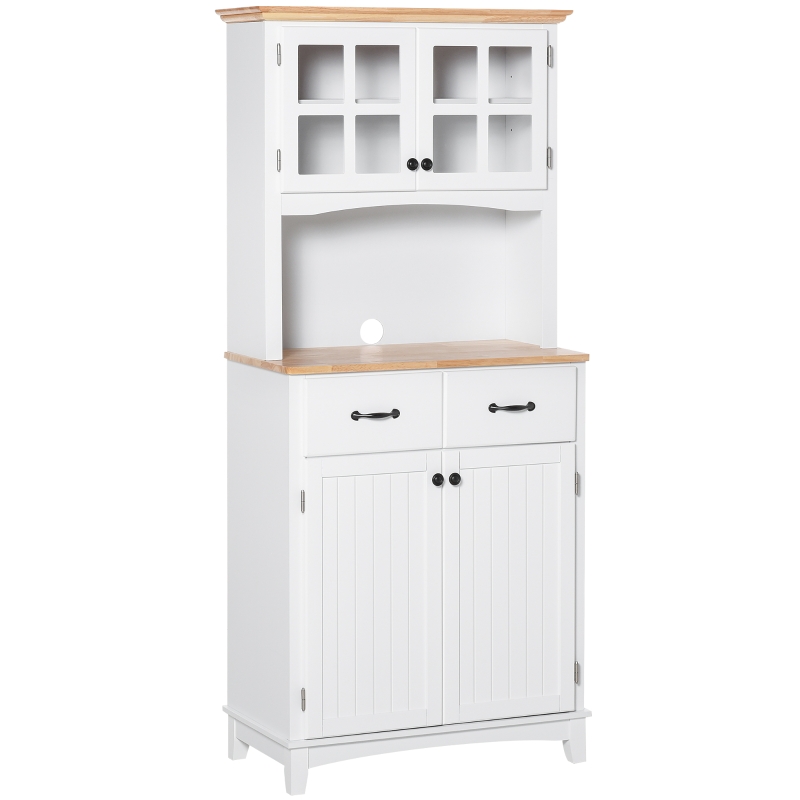HOMCOM Küchenschrank mit 2 Schubladen, Hochschrank mit verstellbaren Ablagen, Kommode, MDF, Gummiholz, 74 x 40 x 172 cm
