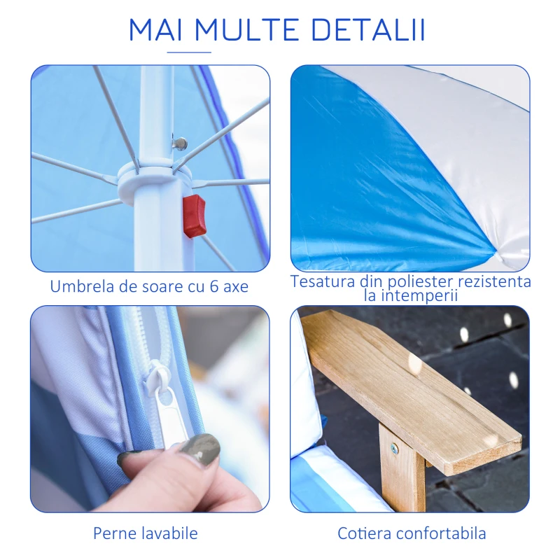 Outsunny Set Sezlong de Plaja pentru Copii, cu Umbrela Alba si Albastra