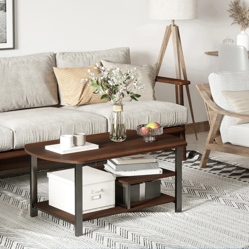 Stolik kawowy z półkami w stylu industrialnym do salonu kolor brązowy